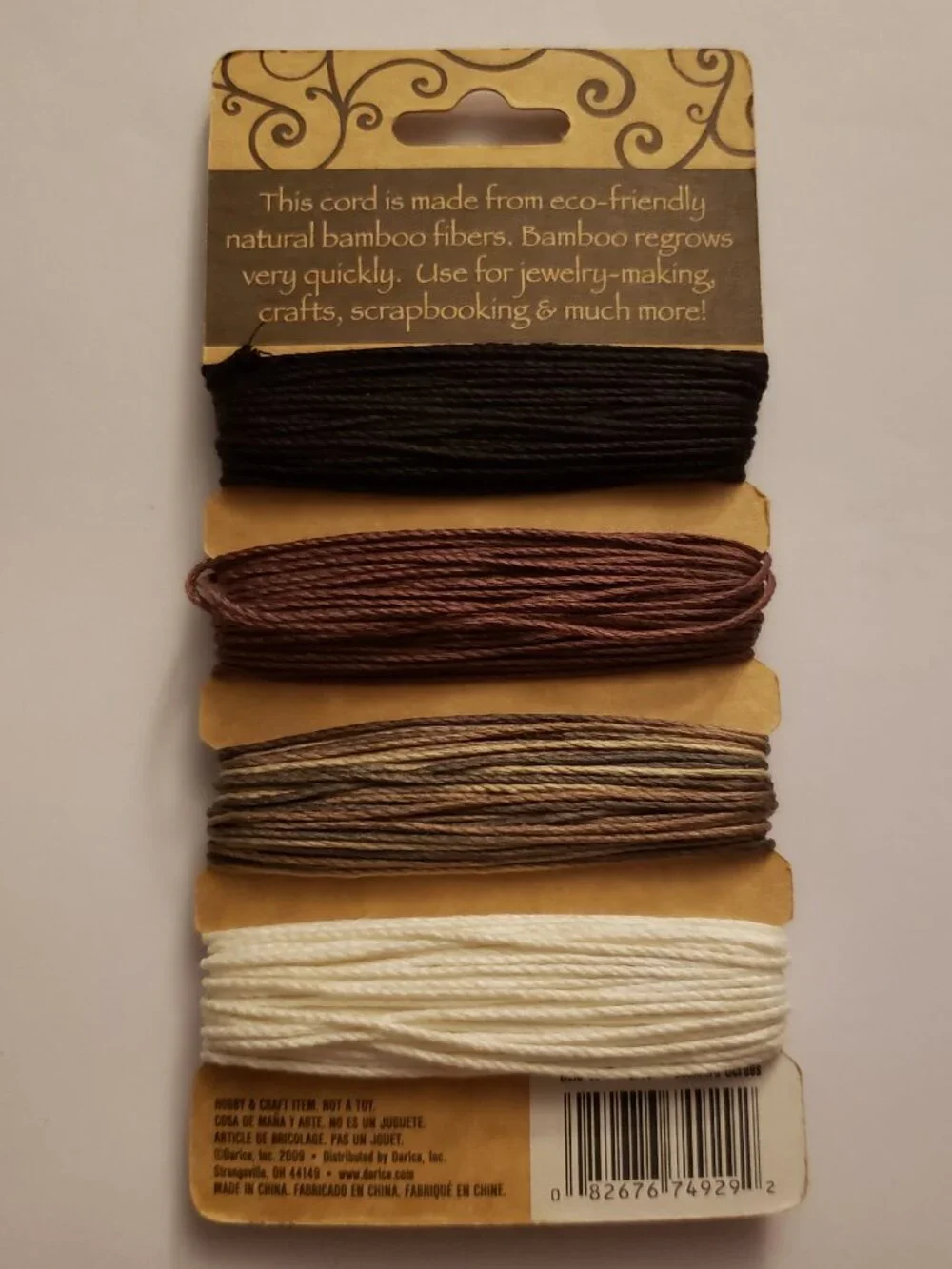 Darice Bamboo Cord String for Necklaces and Bracelets Black Brown White Neutral